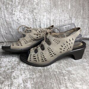Womens Abeo bio system Laser Cut Taupe Lace-up Heeled Sandals Size 9 tan